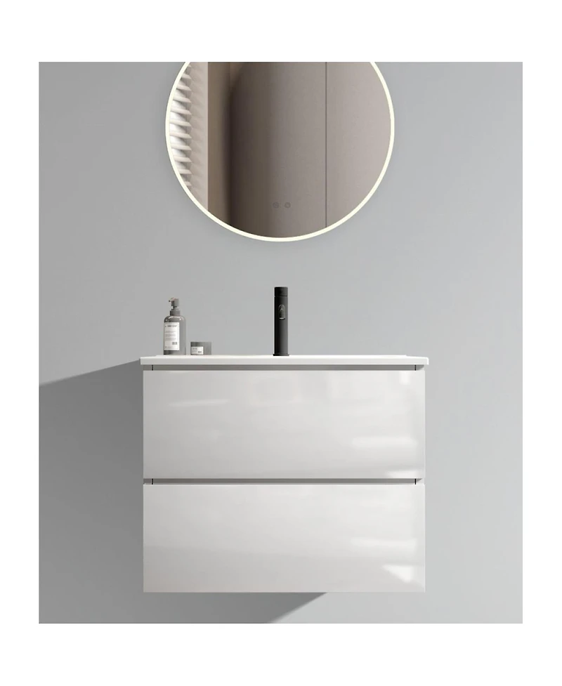 Sillysis 24'' Wall Mount Bathroom Vanity with Ceramic Sink, Glossy Floating Bathroom Vanity without Faucet, Pre-Assembled