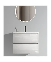 Sillysis 24'' Wall Mount Bathroom Vanity with Ceramic Sink, Glossy Floating Bathroom Vanity without Faucet, Pre-Assembled