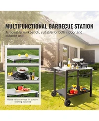 Vevor Outdoor Grill Dining Cart Double-Shelf Bbq Movable Food Prep Trolley Patio