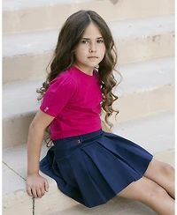 Hope & Henry Little and Big Girls' Xxs- L Organic Puff Sleeve Knit Top