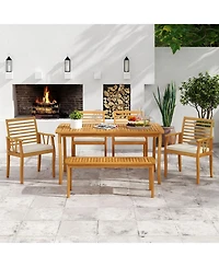 Mecale 63-Inch Farmhouse Acacia Outdoor Dining Table with Umbrella Hole