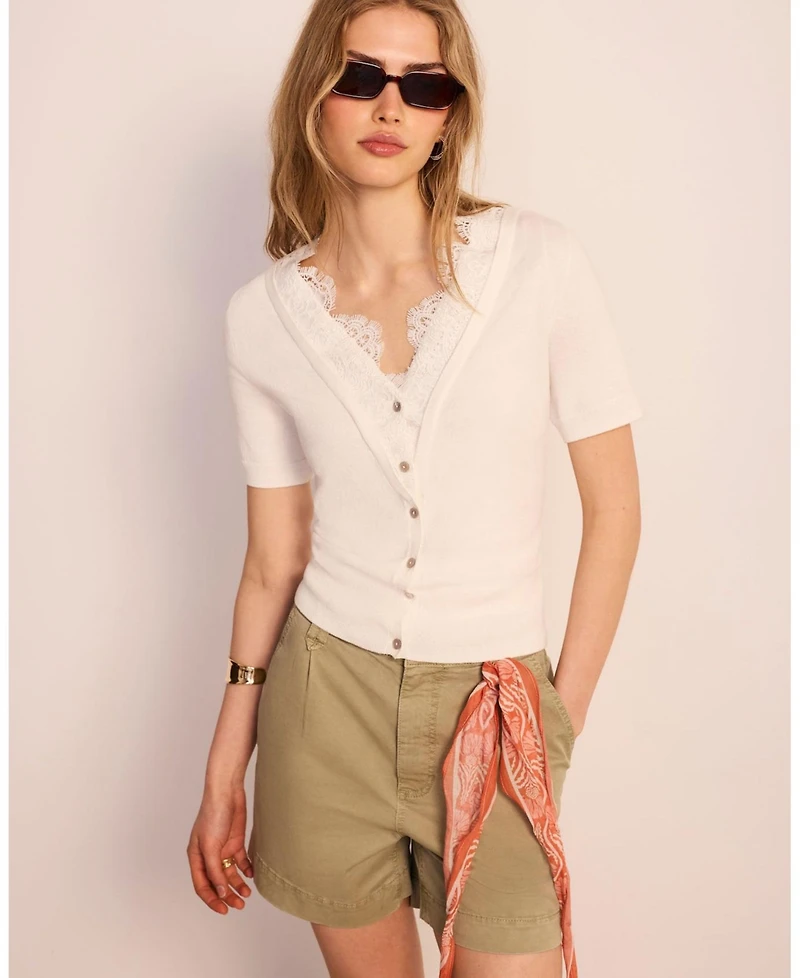 Mint Velvet Women's Cotton Lace Trim Top
