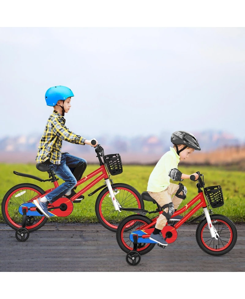 Hongge 14-Inch Kids Bike with Training Wheels Helmet and Protective Gear Set Ages 3-5