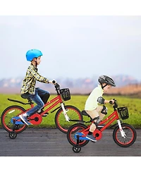 Hongge 14-Inch Kids Bike with Training Wheels Helmet and Protective Gear Set Ages 3-5