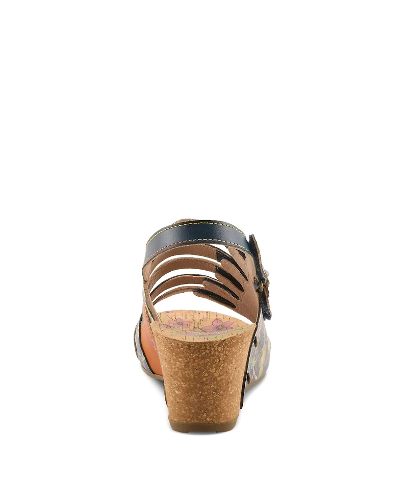 L'Artiste Women s Buckleitup Floral Wedge with Supportive Cushioned Comfort