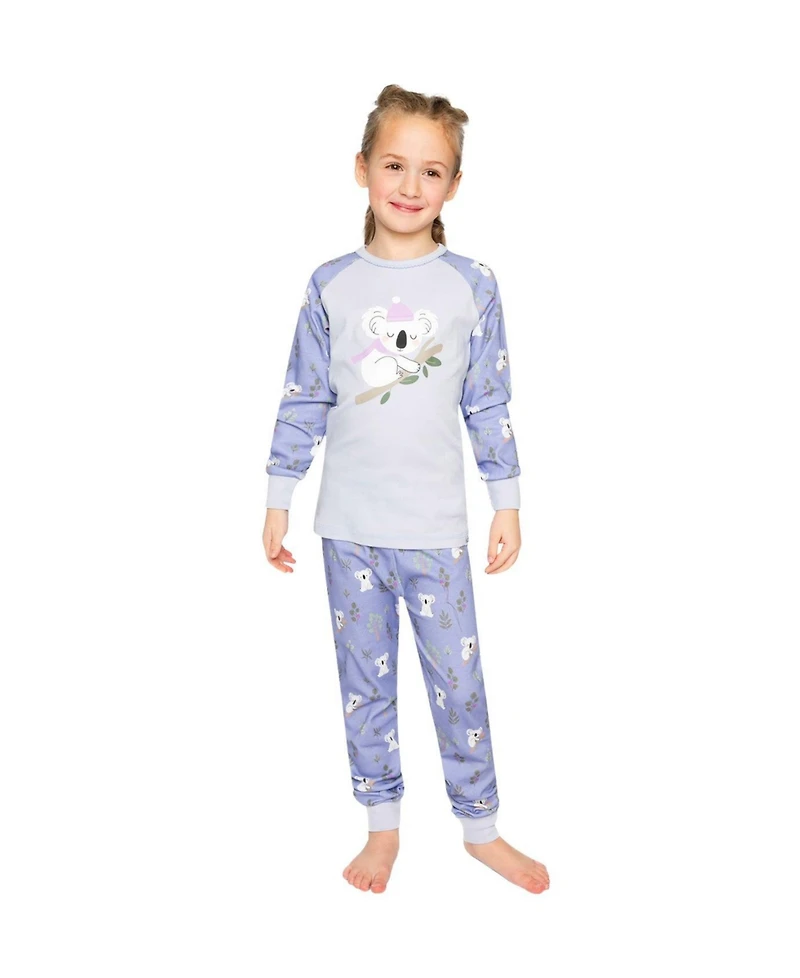Deux par Deux Little and Big Girl Cotton Two Piece Pajama Set Purple Koala Print