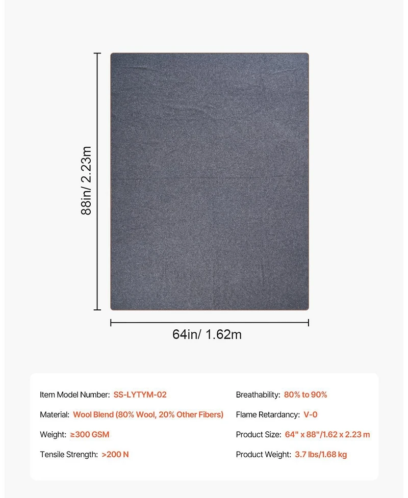 Hongge Warm Wool Blend Stadium Camping Blanket 64 x 88 inches Flame Retardant for Hiking and Travel