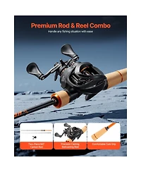 Hongge IM7 Carbon Fiber Baitcasting Rod and Reel Combo 6.5 ft with Cork Handle and Ceramic Ring Guides