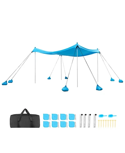 Hongge Pop Up Beach Canopy 10 x 10 feet Upf 50 Plus Stretch Shelter with 8 Sandbags Poles and Sand Shovels
