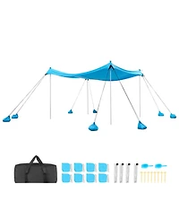 Hongge Pop Up Beach Canopy 10 x 10 feet Upf 50 Plus Stretch Shelter with 8 Sandbags Poles and Sand Shovels