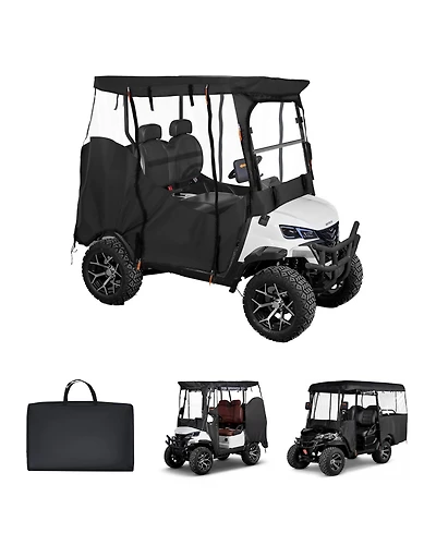 Hongge Visible Full Enclosure Golf Cart Cover for 2-Passenger Carts with Clear Windshield and Windproof Hooks