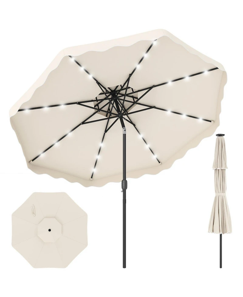 Gouun 9 Ft Solar Led Patio Umbrella with Push-Button Tilt and Crank