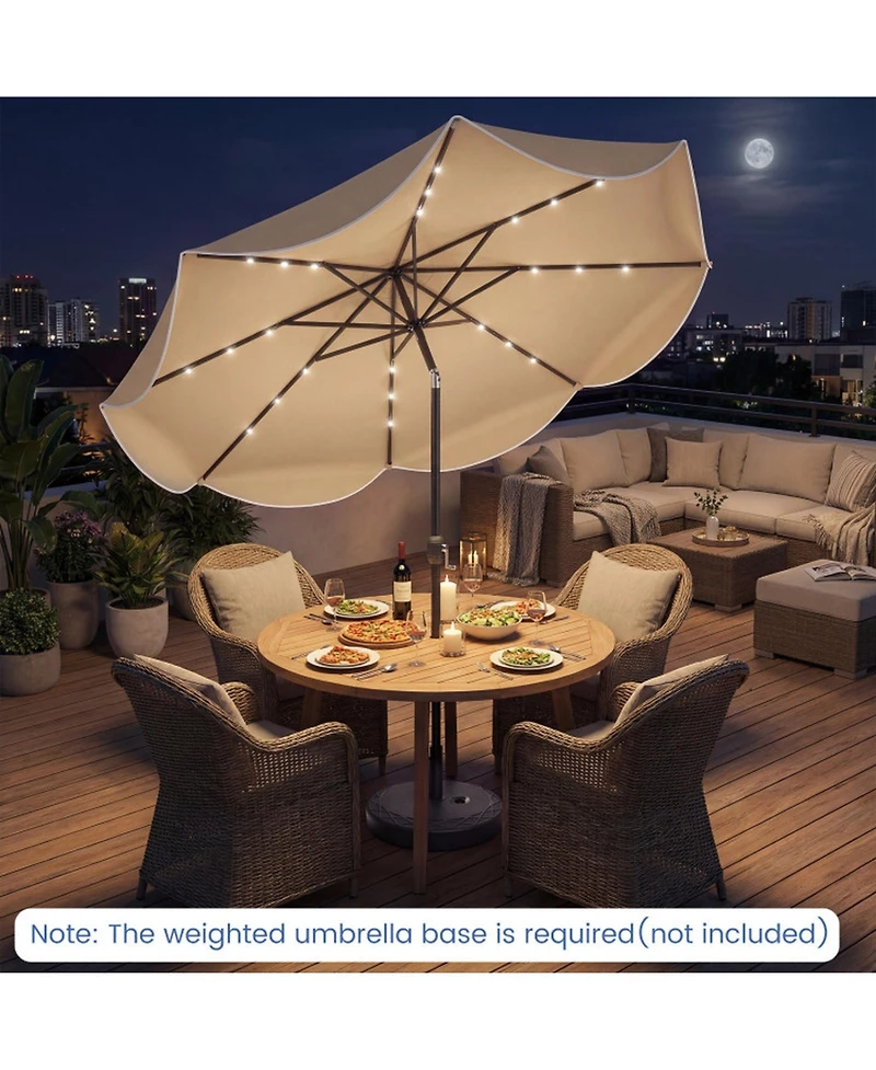 Gouun 10 feet Scalloped Solar Patio Umbrella with 24 Led Lights and Tilt
