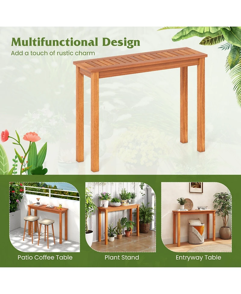 Gouun 40 in. Solid Shorea Hardwood Plant Display Shelf with Slatted Top
