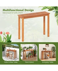 Gouun 40 in. Solid Shorea Hardwood Plant Display Shelf with Slatted Top