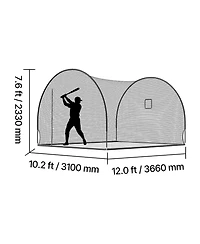 Hongge Freestanding Baseball Batting Cage 12 x 10.2 x 7.6 ft with 4-Ply Knotless Netting and Pitching Machine Opening