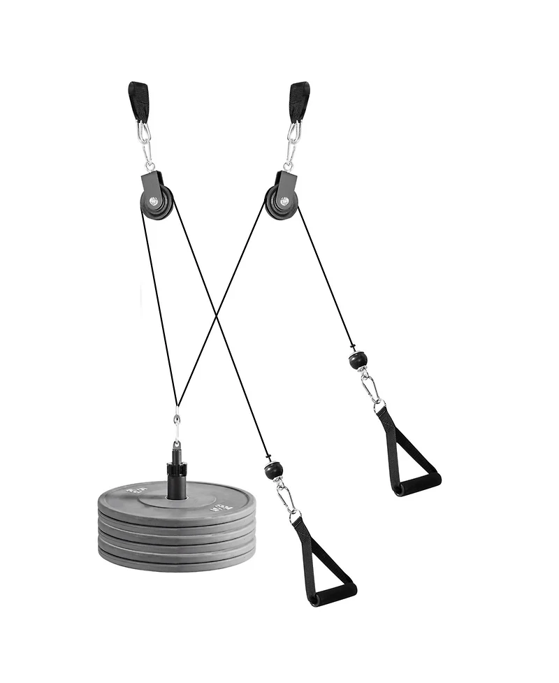 Hongge 2-Piece Lat and Lift Pulley System with Steel Cables Short Bar and Dual Grip Handles up to 330 lbs