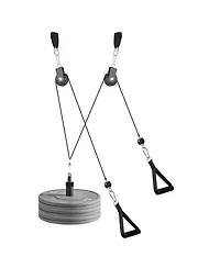 Hongge 2-Piece Lat and Lift Pulley System with Steel Cables Short Bar and Dual Grip Handles up to 330 lbs