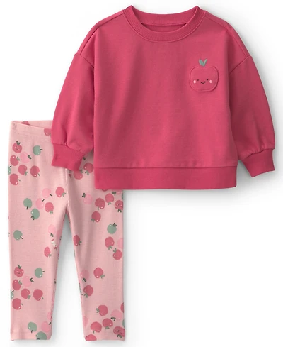 Carter's Baby Girls' Apple French Terry Sweatshirt and Print Pants, 2-Piece Set