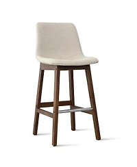 Maison Boucle Set of 6 Counter Height Bar Stools, Polyester Upholstered, Solid Wood Frame, Low Back Scoop