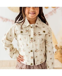 Sweet Wink Big Girls Mocha Floral Denim Jacket