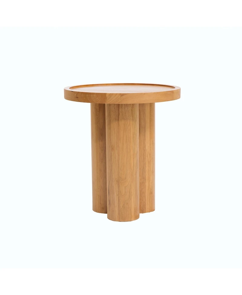 Flynama Round Solid Wood End Table Oak Veneer Pedestal Side Table
