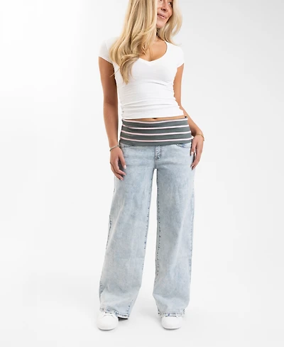 Em & Cass Juniors' Pull-On Low-Rise Wide-Leg Denim