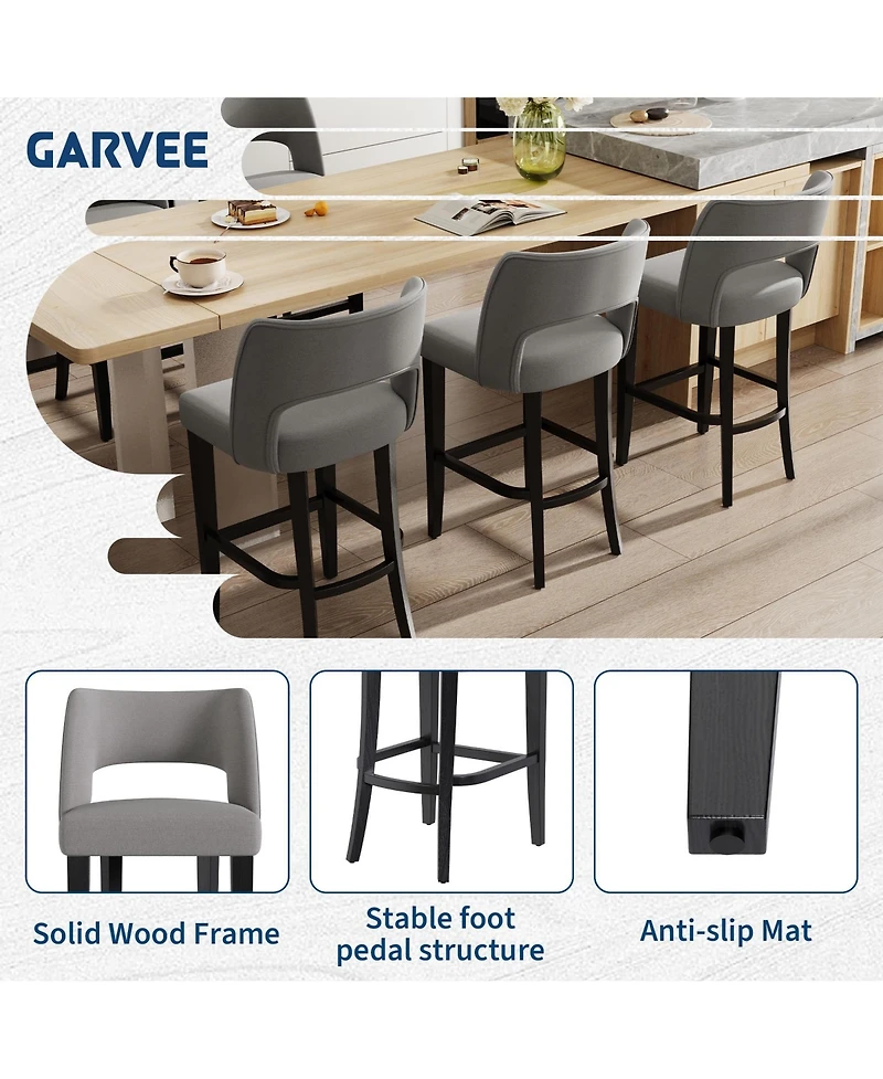 homfan Bar Stools Set of 4 Upholstered Bar Height Stools with Wood Legs, Ergonomic Backrest, for Kitchen Island Dining Room Bar