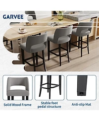 homfan Bar Stools Set of 4 Upholstered Bar Height Stools with Wood Legs, Ergonomic Backrest, for Kitchen Island Dining Room Bar