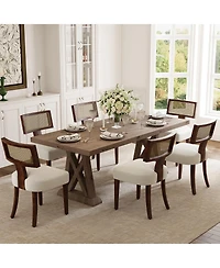 homfan Mid Century Modern Dining Chairs Set of 2 Farmhouse Linen Upholstered, Curved Backrest, Hardwood Frame, Wooden Legs Kitchen
