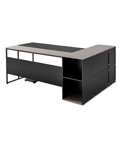 Slickblue Modern L-Shaped Office Desk with Cpu Stand, Storage Cabinet and Spacious Work Surface