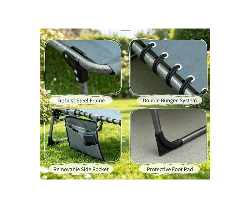 Mountaintop Gray Padded Folding Chaise Lounge Chair 6-Level Reclining Outdoor Camping Tanning Chair with Headrest for Beach Yard Patio Pool