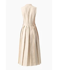 Ivonne Women's Linen Belted Band Collar Midi Shirtdress