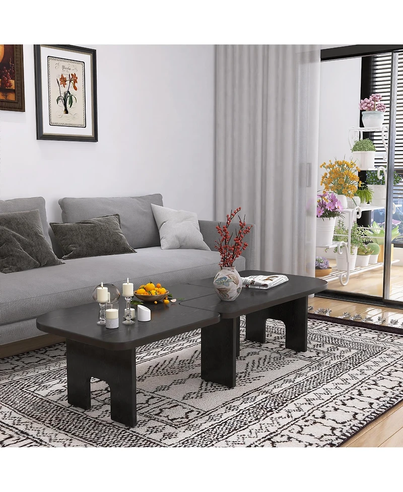 Flynama Modern Wooden Nesting Coffee Table, 70.86" Extendable Splicing Center Table