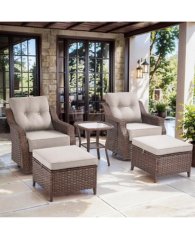 Pocassy Patio Furniture Set, 5Piece Outdoor Wicker Conversation Set with 6" Thick Cushions, Weather Resistant Olefin Fabric