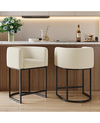 homfan Bar Stools Set of 2 – Modern Lambswool Upholstered Counter Height Chairs with Backrest and Arms, Sturdy Metal Frame for Kitchen Island