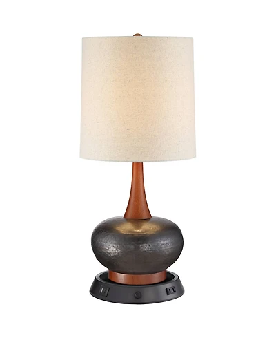 360 Lighting Andi Modern Mid Century Table Lamp 24 1/2" High Hammered with Dimmable Usb Workstation Base Shade for Bedroom Desk