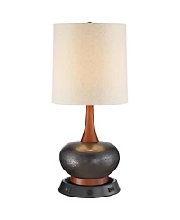 360 Lighting Andi Modern Mid Century Table Lamp 24 1/2" High Hammered with Dimmable Usb Workstation Base Shade for Bedroom Desk