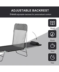 Mountaintop Folding Chaise Lounge Chair, Portable, 6-Level Adjustable Back, Pillow Included, Ideal for Patio, Garden, Beach