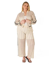 Ashley Stewart Plus Striped Crochet-Knit Bomber Jacket