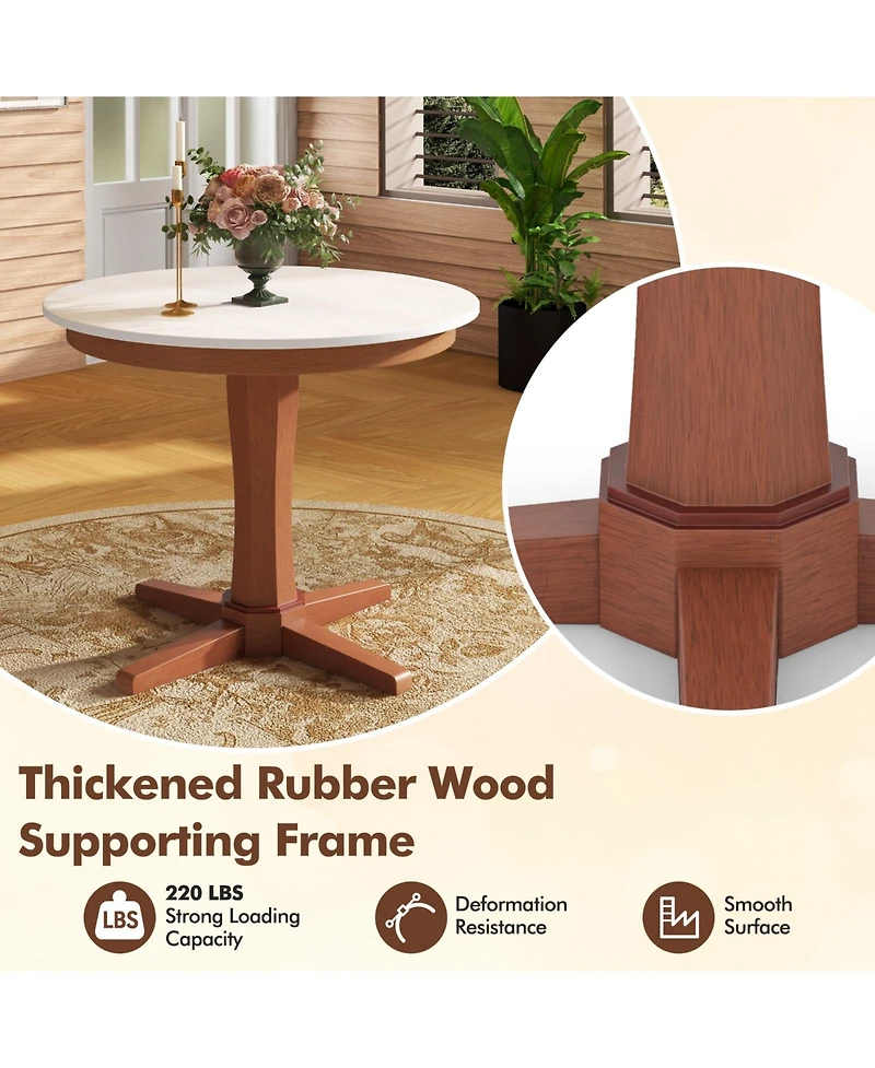 Mecale 35-Inch Round Wooden Dining Table with Pedestal Base