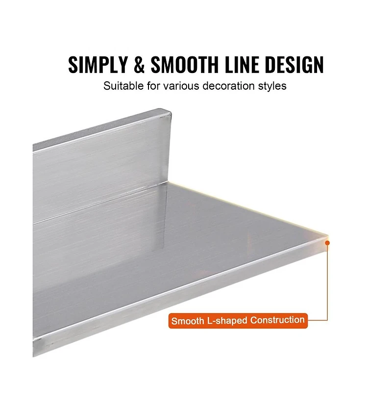 Slickblue Stainless Steel Floating Wall Shelves Set of 2 with Backsplash for Restaurant Kitchen Storage