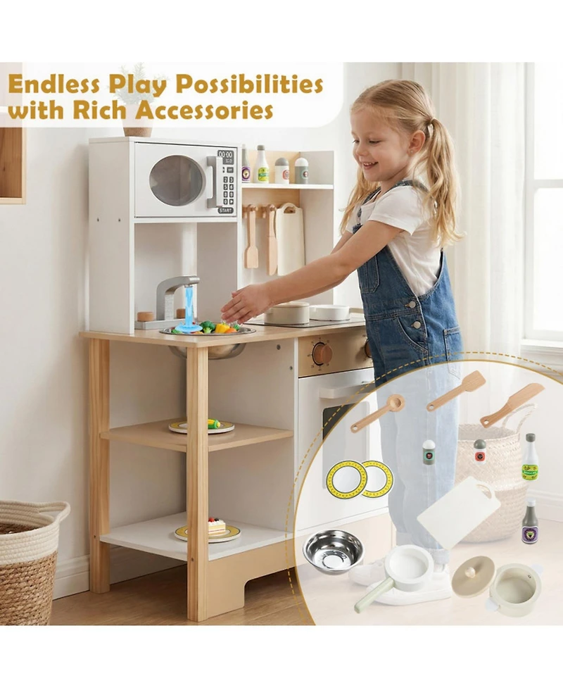 Sugift Wooden Toy Kitchen Playset with Built-In Chalkboard and Stainless Steel Sink, 13-Piece, Ages 3+