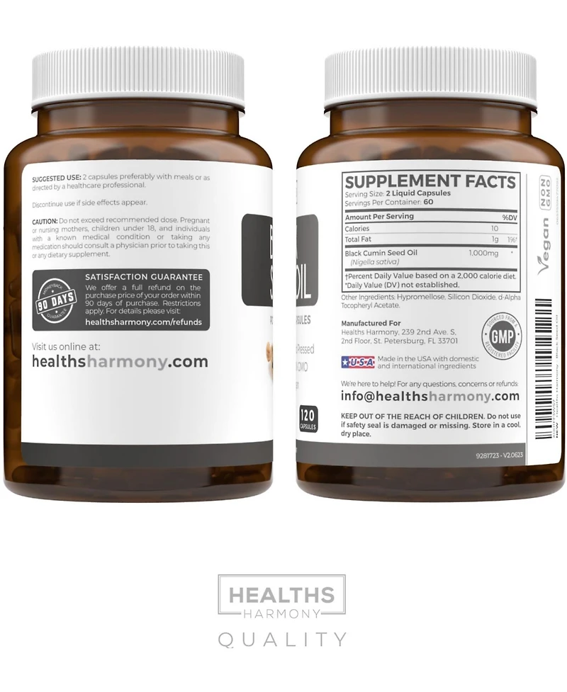 Healths Harmony Black Seed Oil Softgels with Nigella Sativa and Vitamin E, 500 mg Each, 120 Softgels