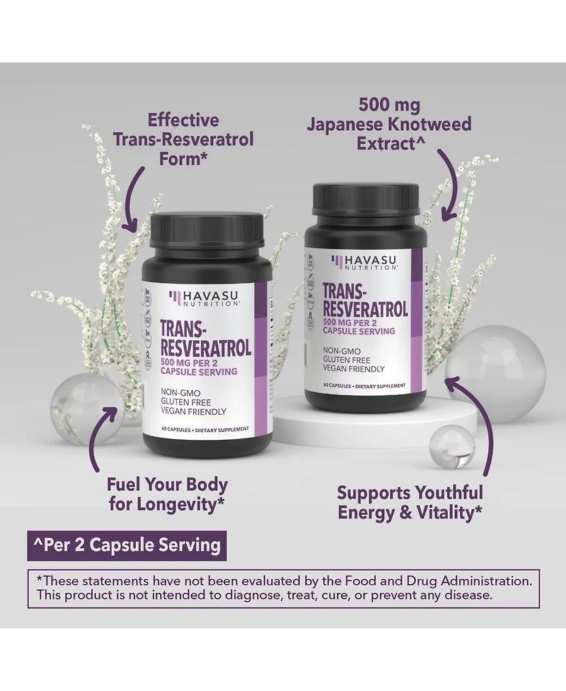 Havasu Nutrition Resveratrol 500 mg | Resveratrol from Japanese Knotweed Root | 60 Capsules