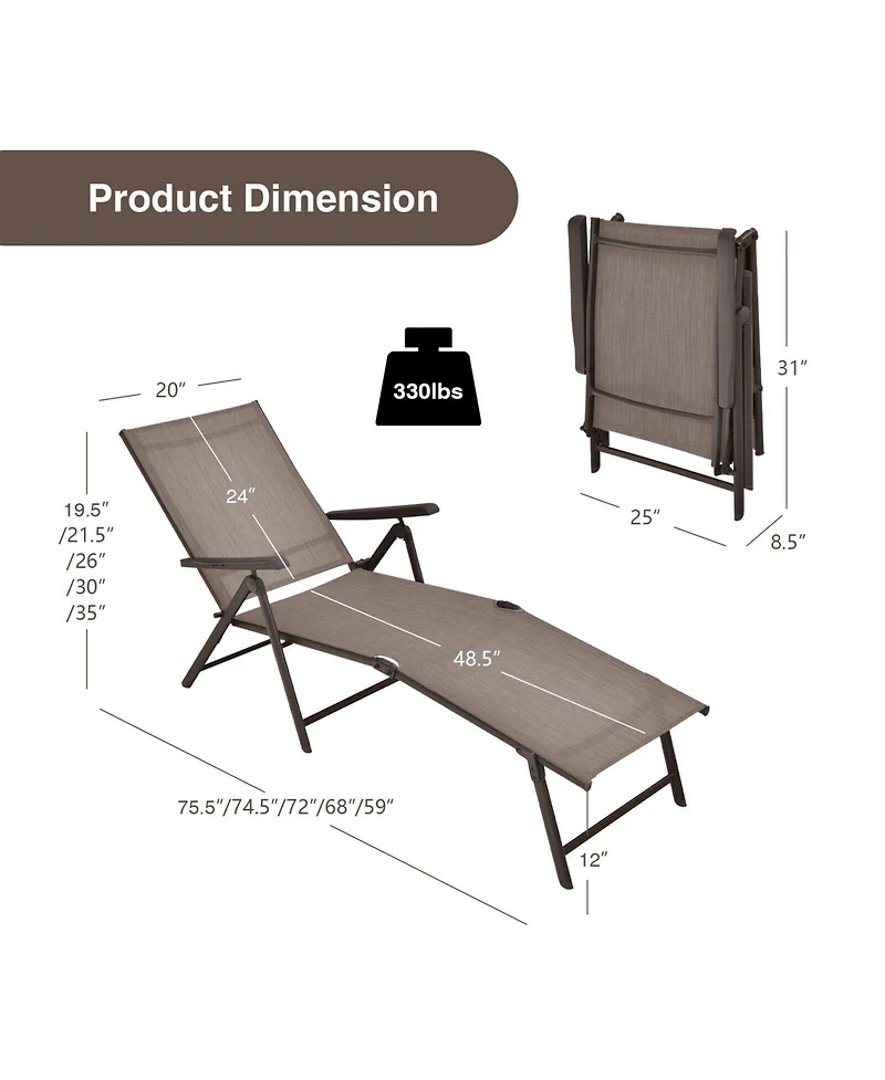 Mecale Set of 2 Foldable Chaise Lounge Chairs with 2-Position Footrest