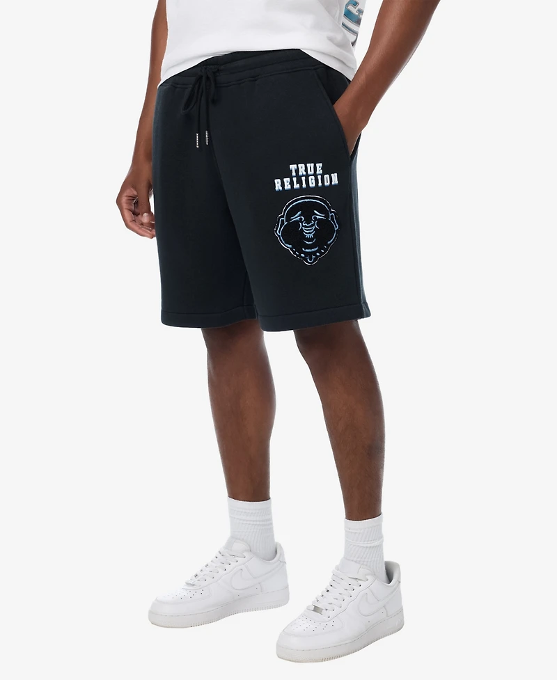 True Religion Men's Overt Buddha Logo Fleece Shorts, 8" Inseam