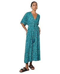 Apricot Women's Zebra-Print Smocked-Waist V-Neck Maxi Dress