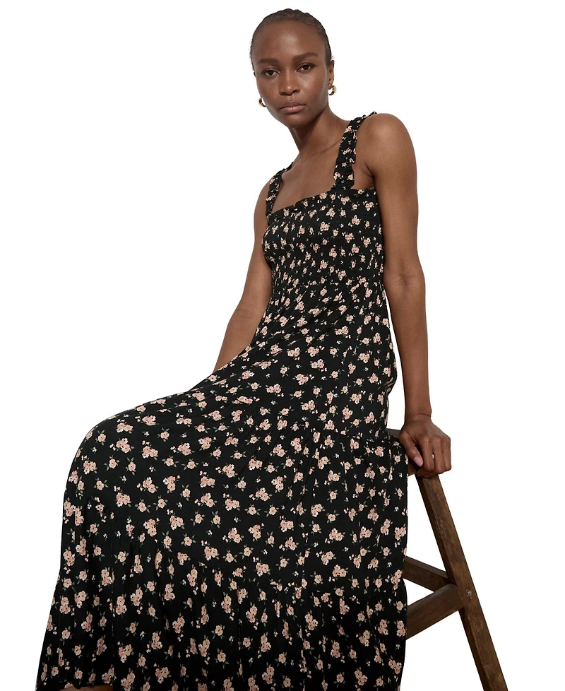 Apricot Women's Floral-Print Square Neck Smocked Midi Dress