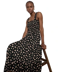 Apricot Women's Floral-Print Square Neck Smocked Midi Dress